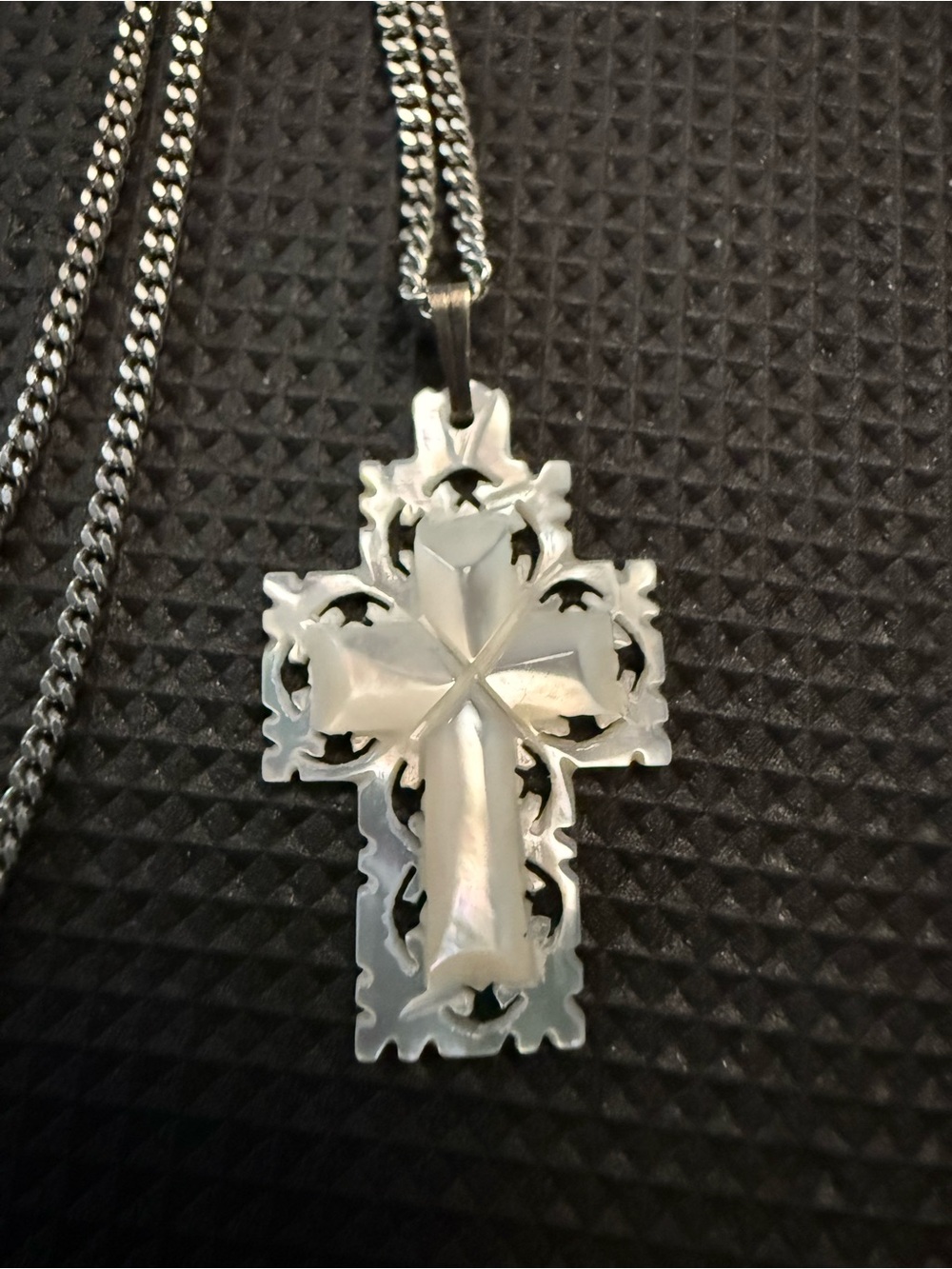 Mother of pearl Opalite Cross Pendant Necklace - Silver Chain